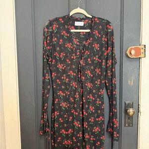 RESA Black Long Sleeve Floral Dress with Red Roses